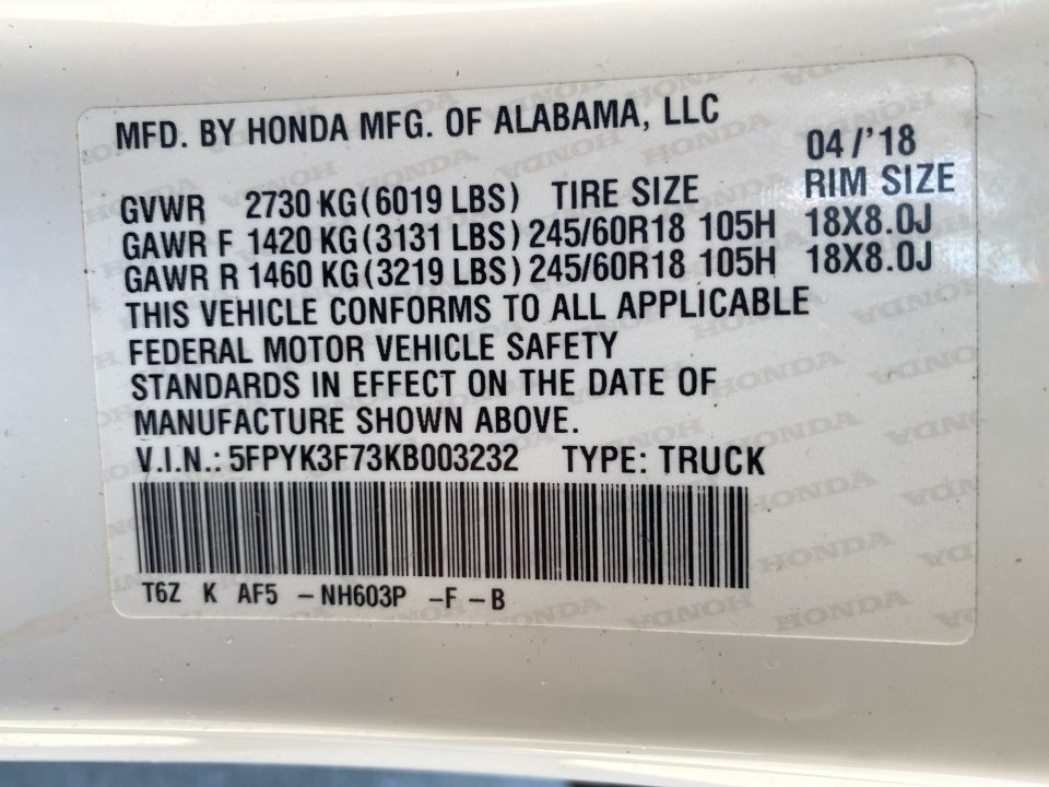 2019 Honda Ridgeline RTL-E