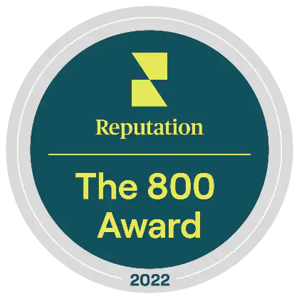 circular badge that reads Reputation The 800 Award 2022