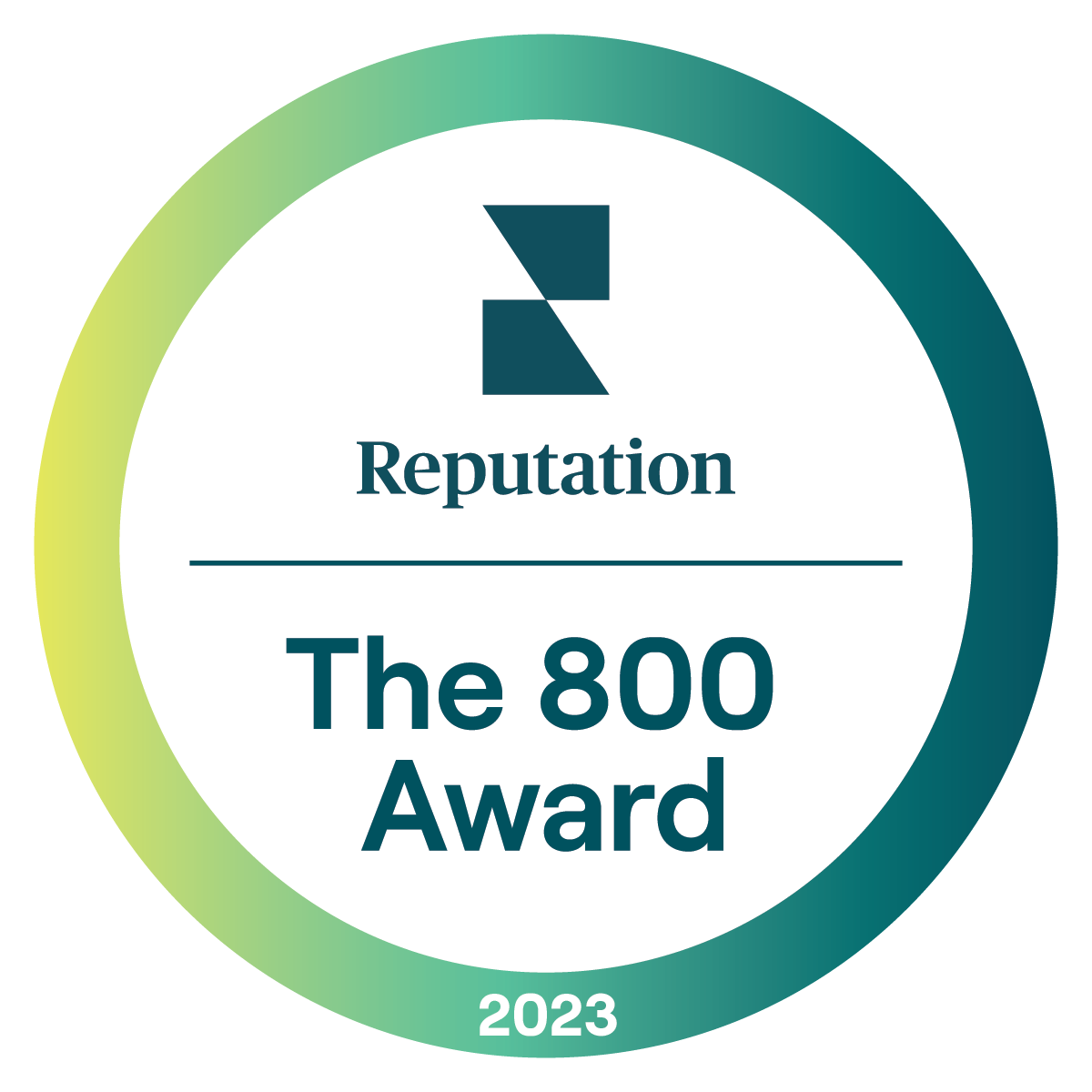 circular badge that reads Reputation The 800 Awards 2023